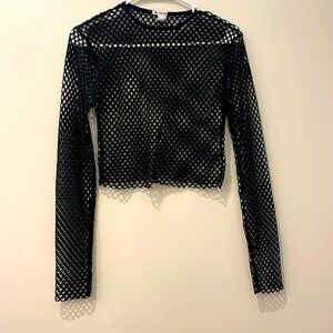FOREVER 21 Black Meshy Long Sleeve Crop Top Medium